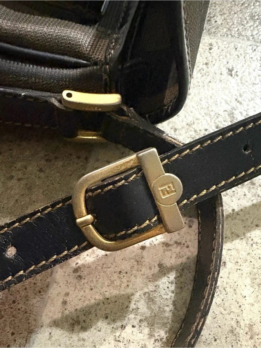 FENDI Vintage Striped Brown Crossbody Shoulder Bag
